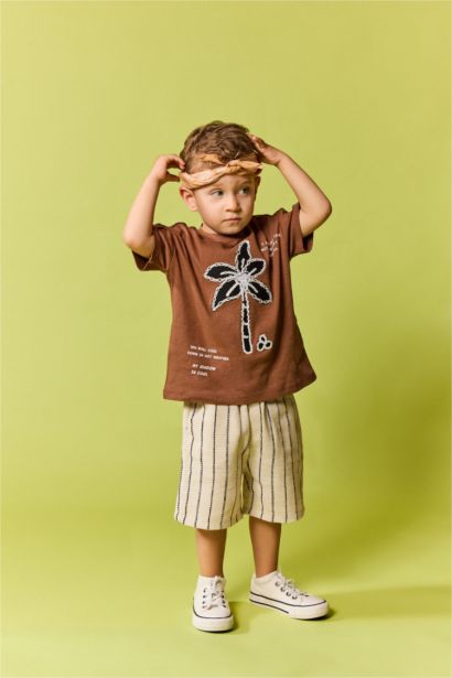Baby Boy Embroidered T-Shirt Striped Shorts 2 Piece Set