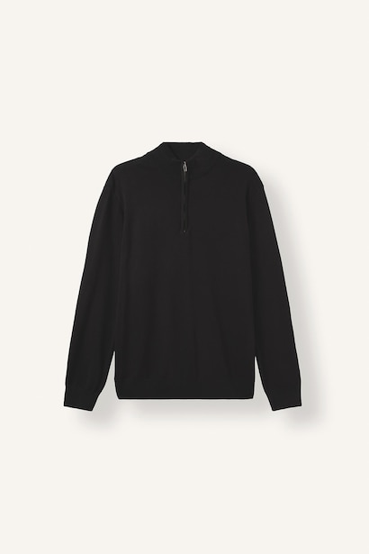 Pull en tricot basic à col montant et demi-fermeture éclair Coupe standard