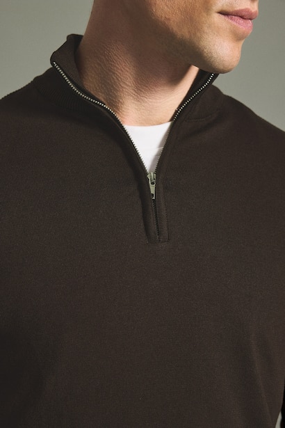 Pull en tricot basic à col montant et demi-fermeture éclair Coupe standard