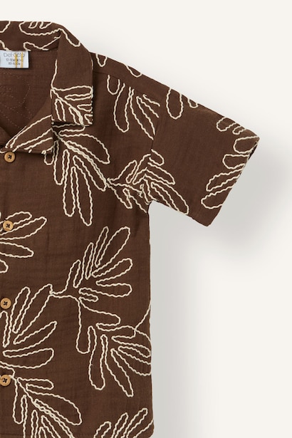 Baby Boy 2 piece Regular Fit Brown Embroidered Set