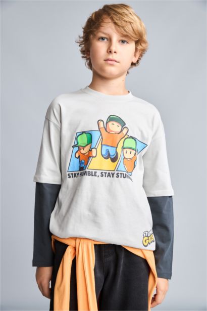 Stumble Guys Oversıze Bisiklet Yaka Uzun Kollu Tişört Erkek Çocuk