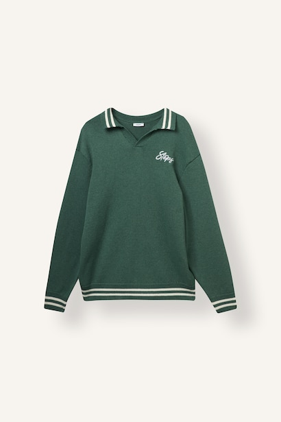 Relaxed Fit Nakışlı Çizgili Triko Kazak