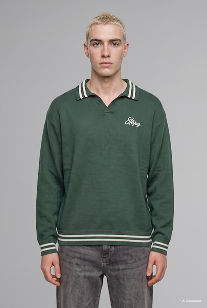 Relaxed Fit Nakışlı Çizgili Triko Kazak