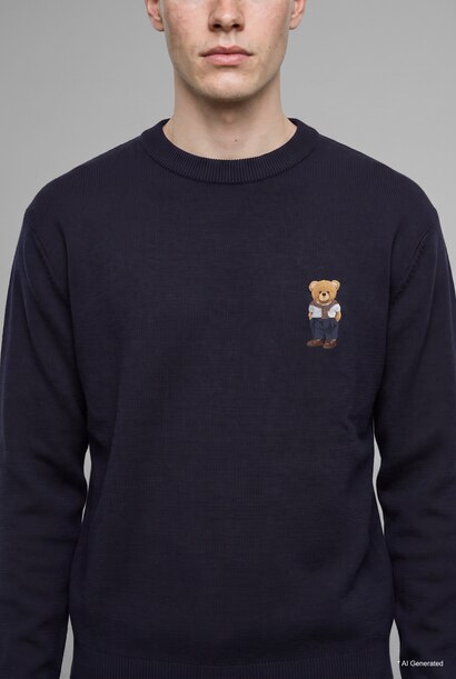 Relaxed Fit Ayıcık Nakışlı Kazak
