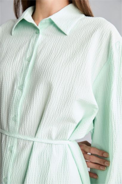 Relaxed Fit Uzun Kollu Kırışık Dokulu Tunik