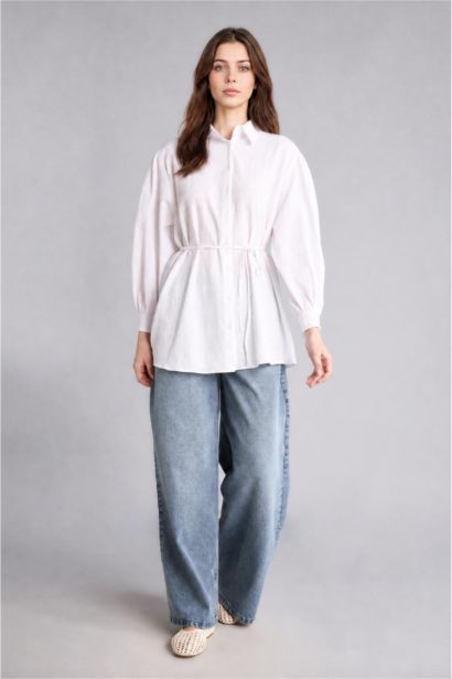 Relaxed Fit Uzun Kollu Kırışık Dokulu Tunik