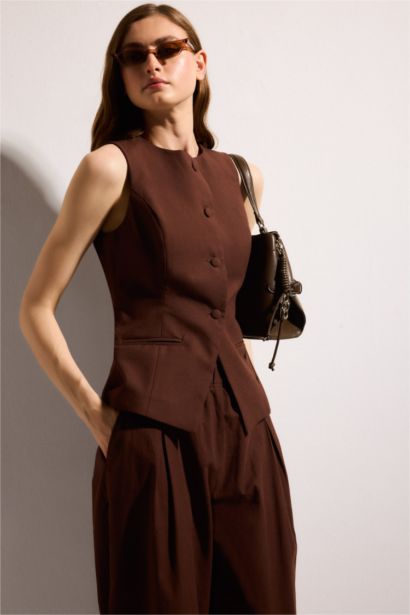 Bisiklet Yaka Keten Yelek