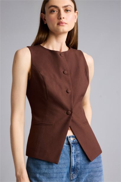 Bisiklet Yaka Keten Yelek