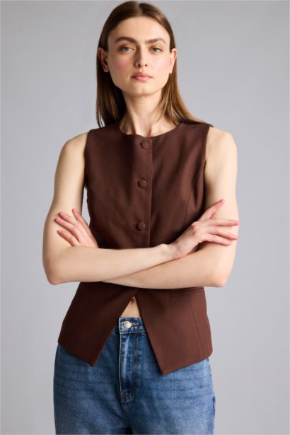 Bisiklet Yaka Keten Yelek