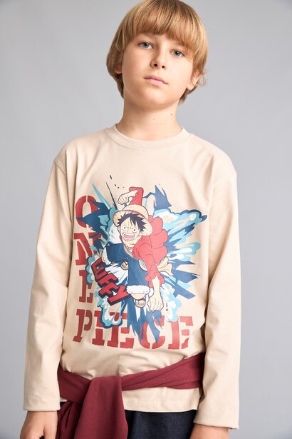 Boy Oversize Fit 100% Cotton One Piece Crew Neck Long Sleeve T-Shirt