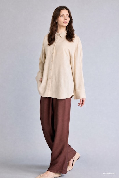 Regular Fit Long Straight Leg Brown Trousers