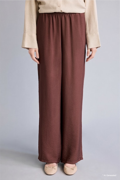 Regular Fit Long Straight Leg Brown Trousers