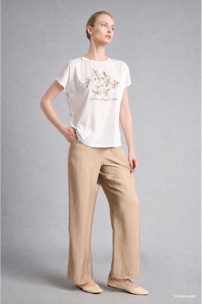 Straight Beige Straight Leg Trousers