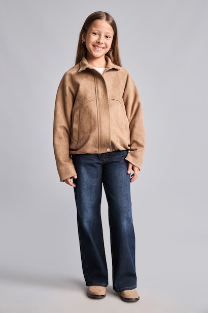 Ultra Yumuşak Suede Fermuarlı Mont Kız Çocuk