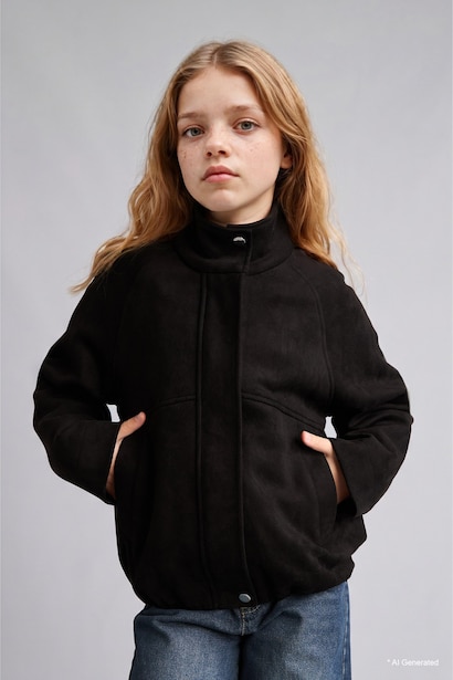 Veste zippée effet daim ultra doux avec poches pour fille