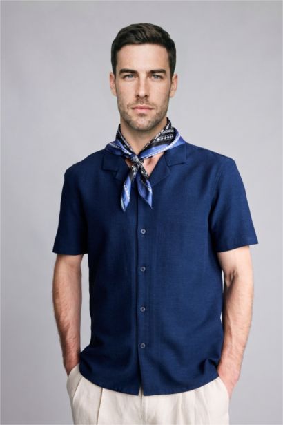 Kısa kollu Keten Karışımlı Gömlek