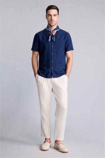 Kısa kollu Keten Karışımlı Gömlek