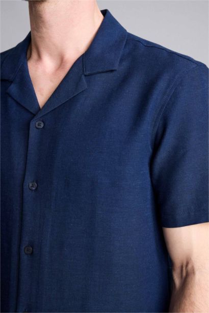 Kısa kollu Keten Karışımlı Gömlek