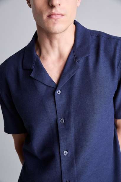 Modern Fit Polo Collar Linen Blend Shirt