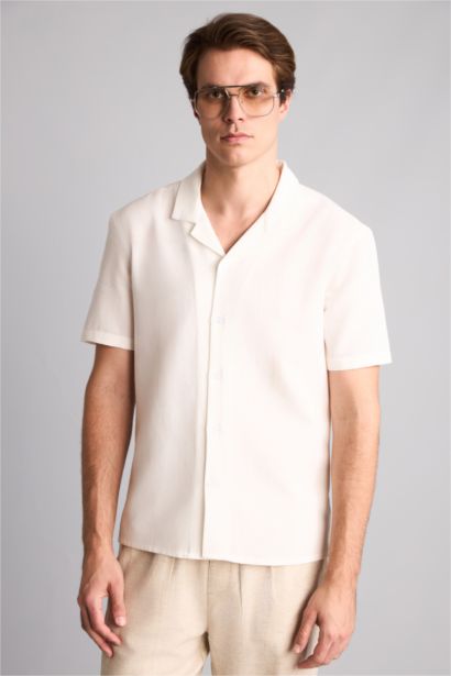 Modern Fit Linen Blended Short Sleeve Shirt