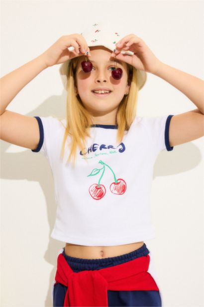 Girl Cherry Print T-Shirt Shorts Ribbed 2 Piece Set