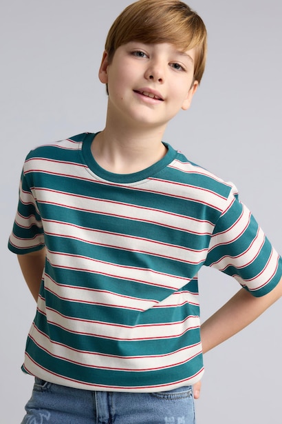 Boy Regular Fit Striped Crew Neck Short Sleeve T-Shirt