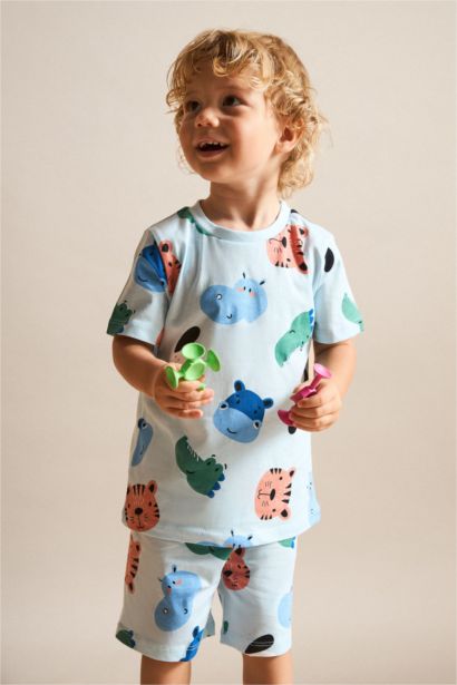 Pyjama 2 pièces bleu clair à motif animalier 100% coton pour bébé garçon