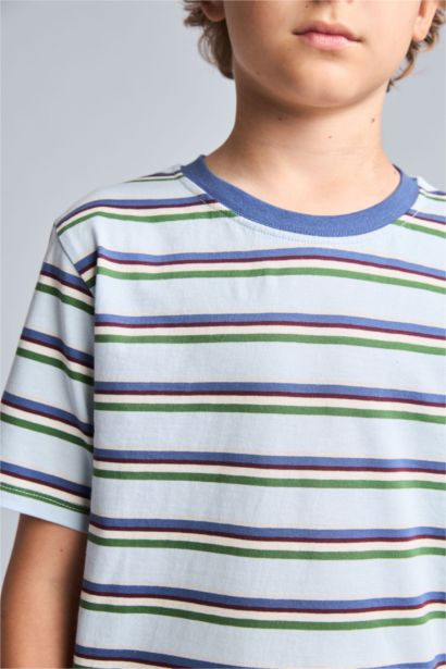 New Regular Fit Çizgili Tişört Erkek Çocuk