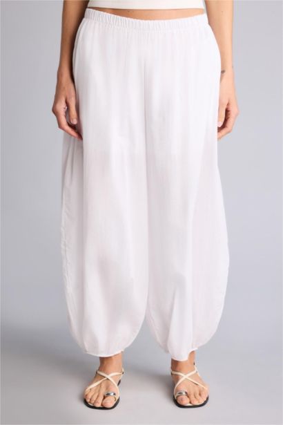 Balloon Fit Regular Hem With Pockets Voile Trousers