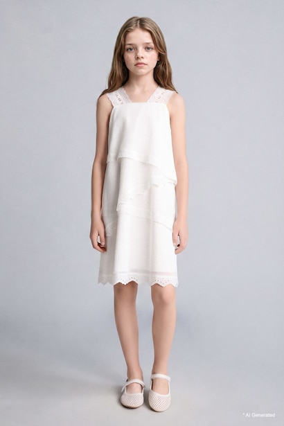 Girl Sleeveless Woven White Dress