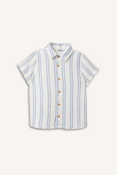 Regular Fit Muslin Striped Short Sleeve Shirt