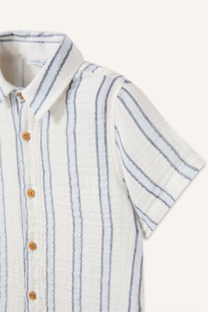 Regular Fit Muslin Striped Short Sleeve Shirt