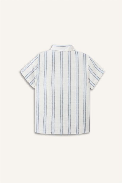 Regular Fit Muslin Striped Short Sleeve Shirt