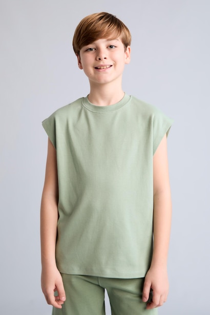 Boy Crew Neck Light Green Tank Top
