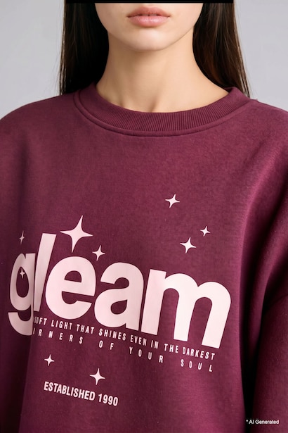 Oversize Fit Printed Thick Fabric Crew Neck Sweatshirt