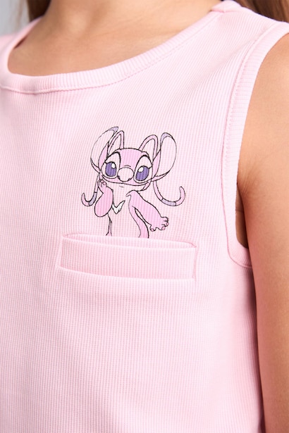 Pyjama 2 pièces rose clair avec Short côtelé Lilo & Stitch pour fille