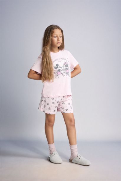 Girl 100% Cotton Disney Mickey & Minnie Regular Fit 2 Piece Pink Pajama Set