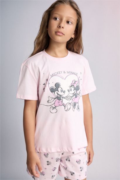 Girl 100% Cotton Disney Mickey & Minnie Regular Fit 2 Piece Pink Pajama Set