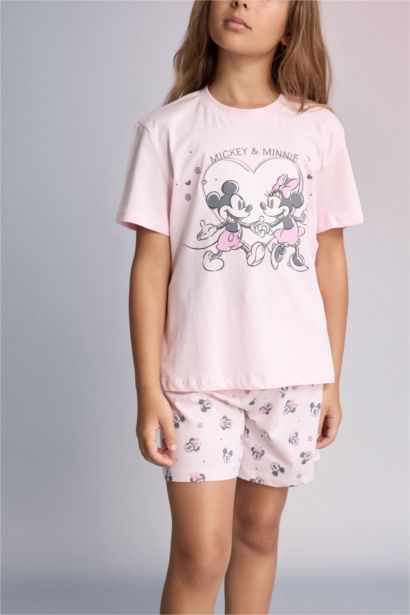 Girl 100% Cotton Disney Mickey & Minnie Regular Fit 2 Piece Pink Pajama Set