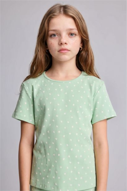 Girl Regular Fit Polka Dot Ribbed 2 Piece Pajama Set