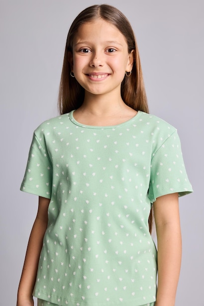 Girl Regular Fit Polka Dot Ribbed 2 Piece Pajama Set