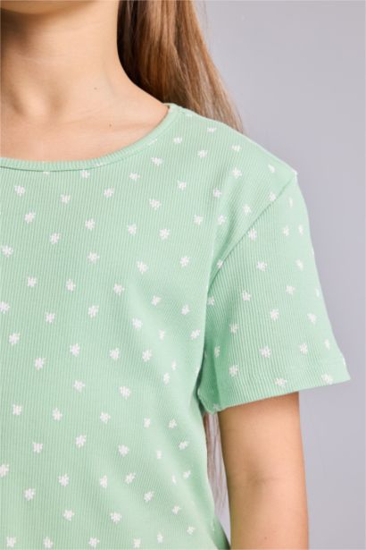 Puantiyeli Fitilli Kaşkorse 2'li Pijama Takımı Kız Çocuk
