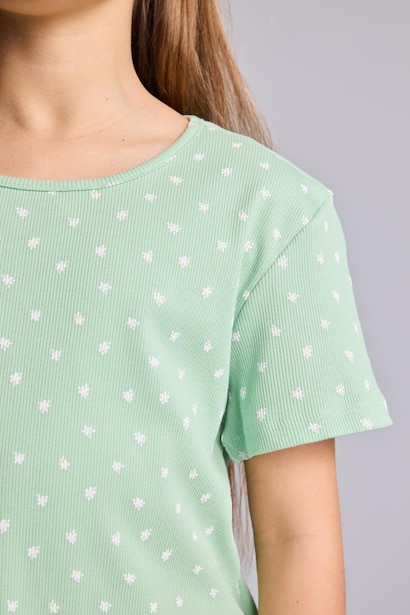 Girl Regular Fit Polka Dot Ribbed 2 Piece Pajama Set