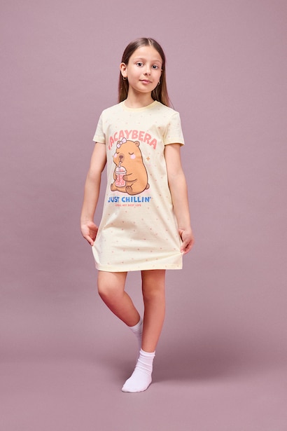 Robe jaune imprimée à manches courtes pour fille
