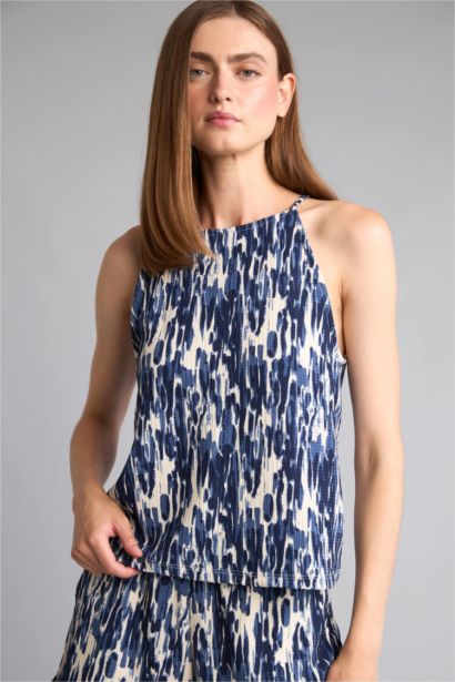 Regular Fit Tropical Patterned Crew Neck Tank Top