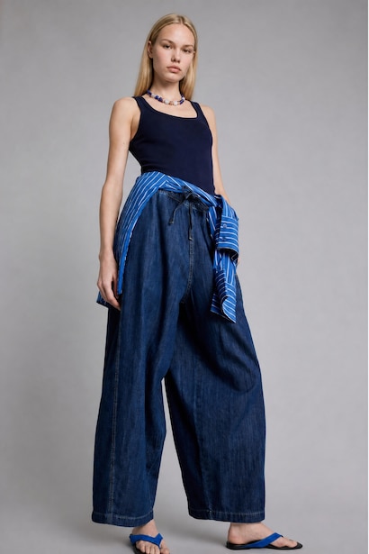 %100 Pamuk Barrel Fıt Jean Pantolon