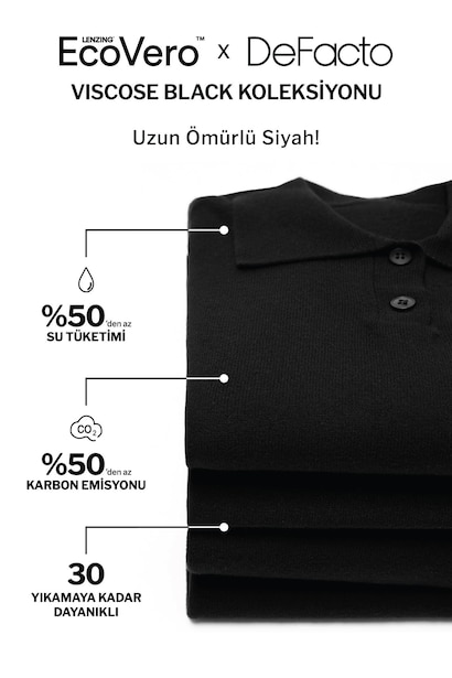 Polo Yaka Viskon Basic Kazak Kız Çocuk