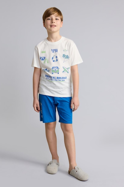 Boy 100% Cotton Printed Top Shorts 2 Piece Pyjama Set