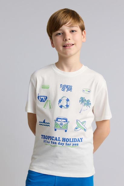 Boy 100% Cotton Printed Top Shorts 2 Piece Pyjama Set