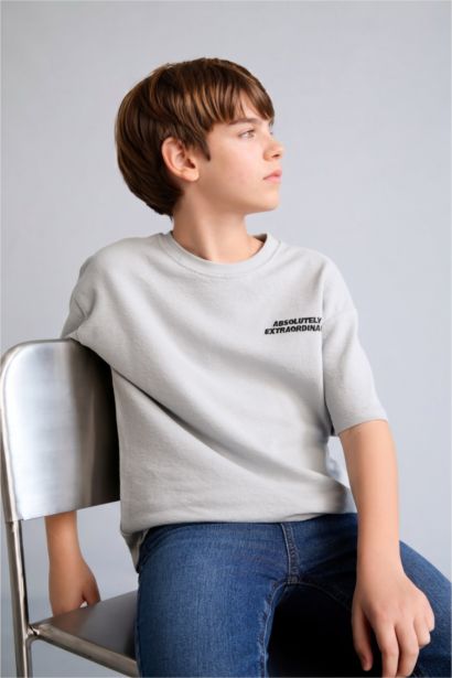 Boy Oversize Crew Neck Printed Grey T-Shirt